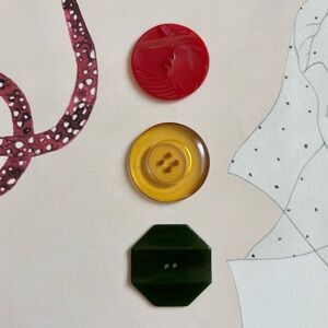 Vintage Huge Bakelite Button Set of Three - Red, Yellow, Green